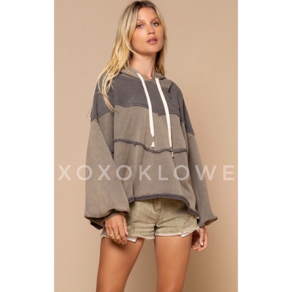 POL Charcoal Gray French Terry Oversized Hoodie Top - Picture 9 of 11